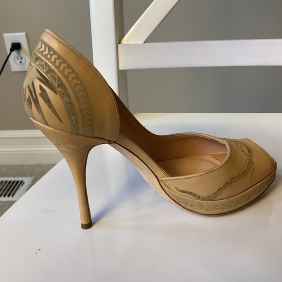 NWB Jean Paul Gaultier Embossed Leather Snake Heels Nude Platform Sandals 36.5 - Picture 7 of 16